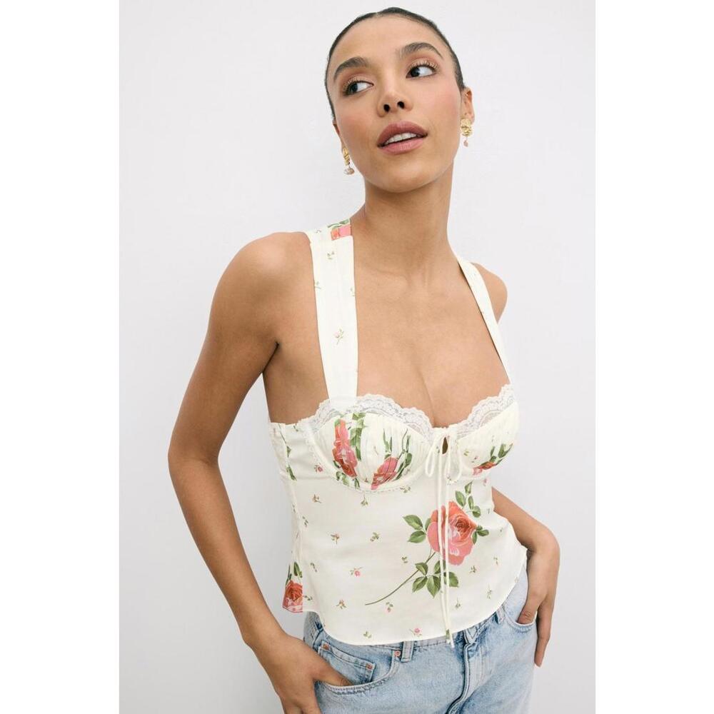 For Love and Lemons White Rosebud Corset Top Size XS with Snags & Stains